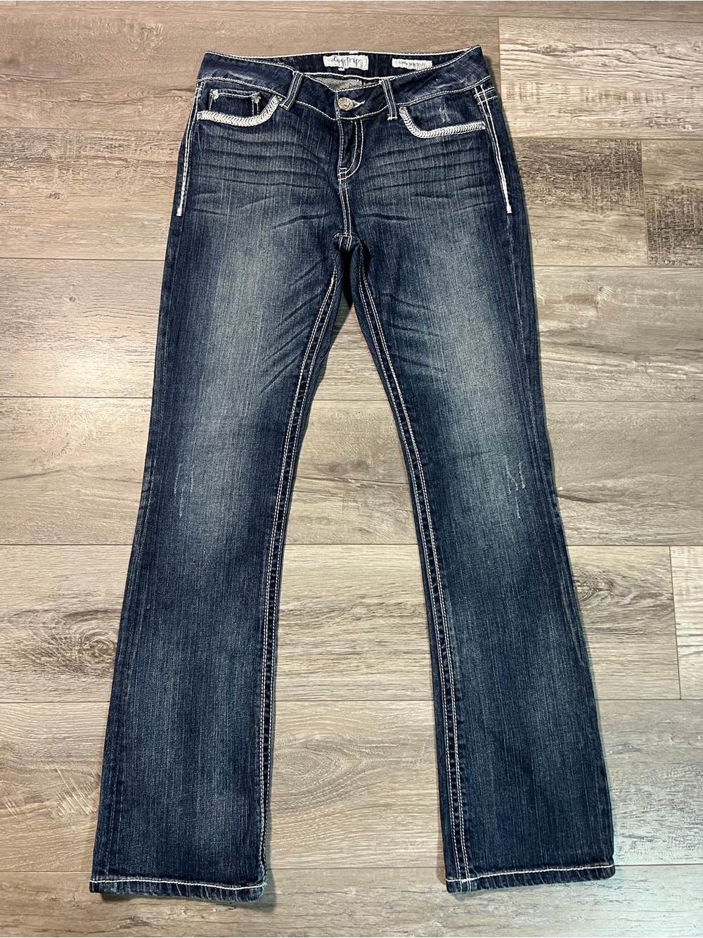Daytrip Women's Lyra Bootcut Bling Pockets Blue Jeans Size 29